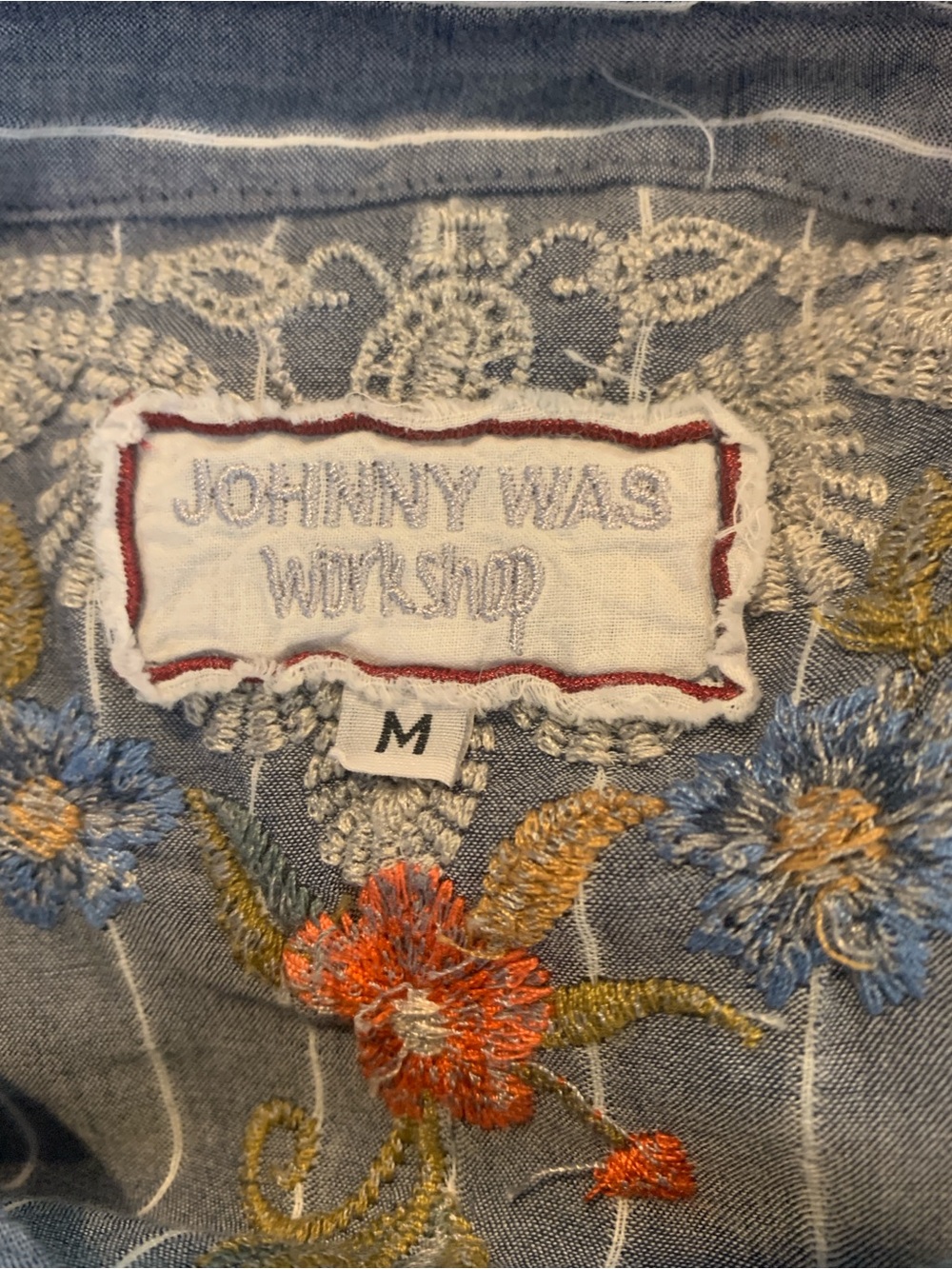 Johnny Was Workshop Embroidered Floral Stripe Button Up Tunic Shirt M Boho - Picture 5 of 5